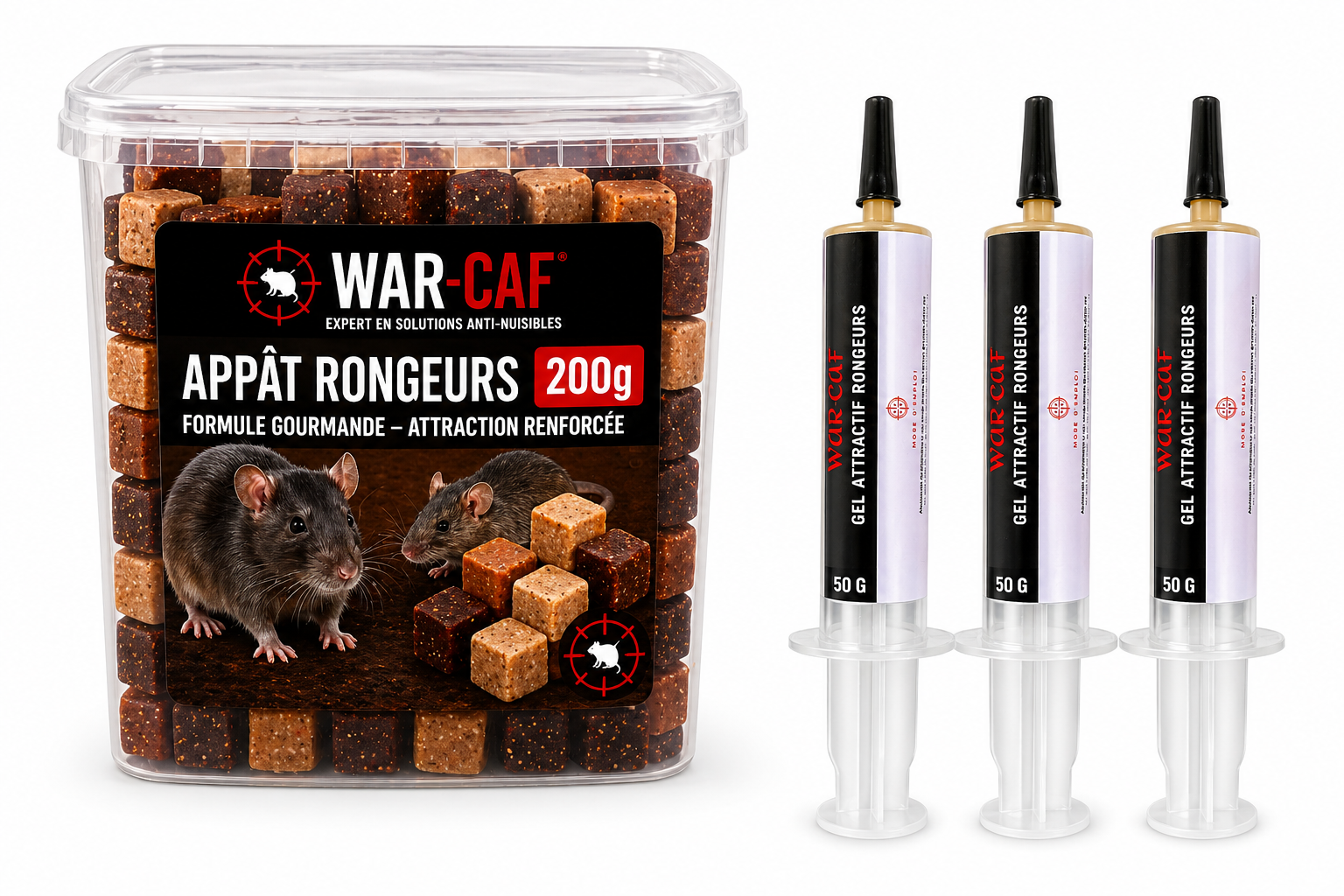 🐀 Appât rongeurs WAR-CAF –. cubes attractifs (200g Rats & souris – formule gourmande professionnelle