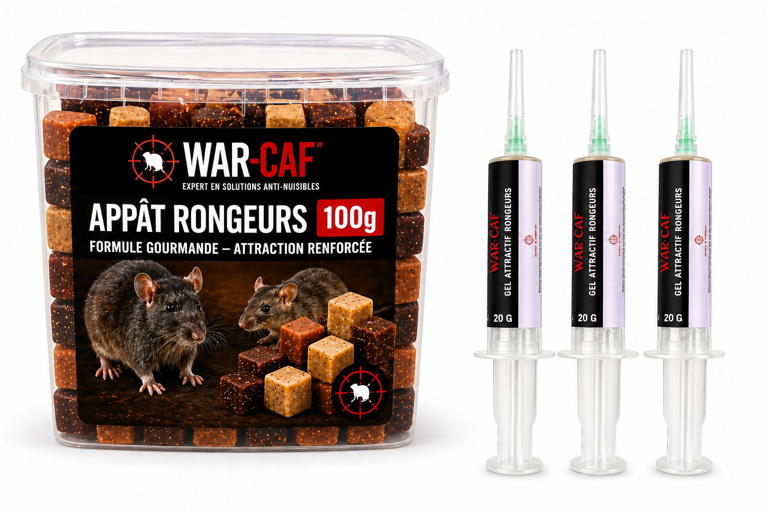 🐀 Appât rongeurs WAR-CAF – cubes attractifs (100g Rats & souris – formule gourmande professionnelle