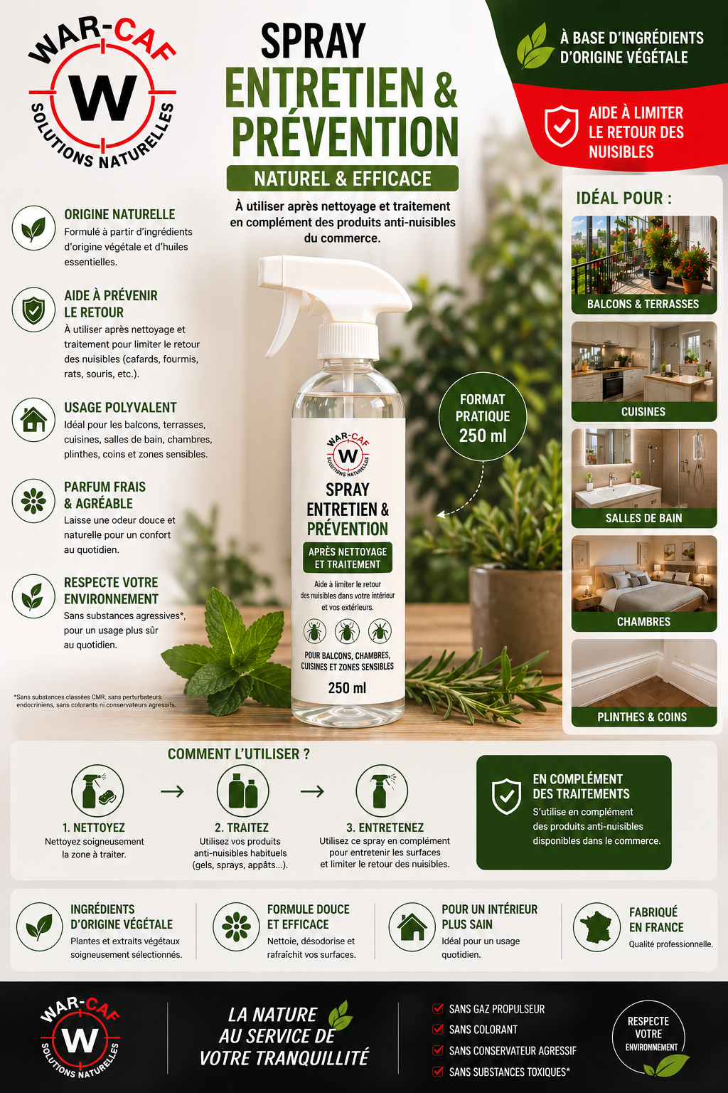 Spray naturel anti-nuisibles – entretien & prévention 250 ml (complément après traitement)