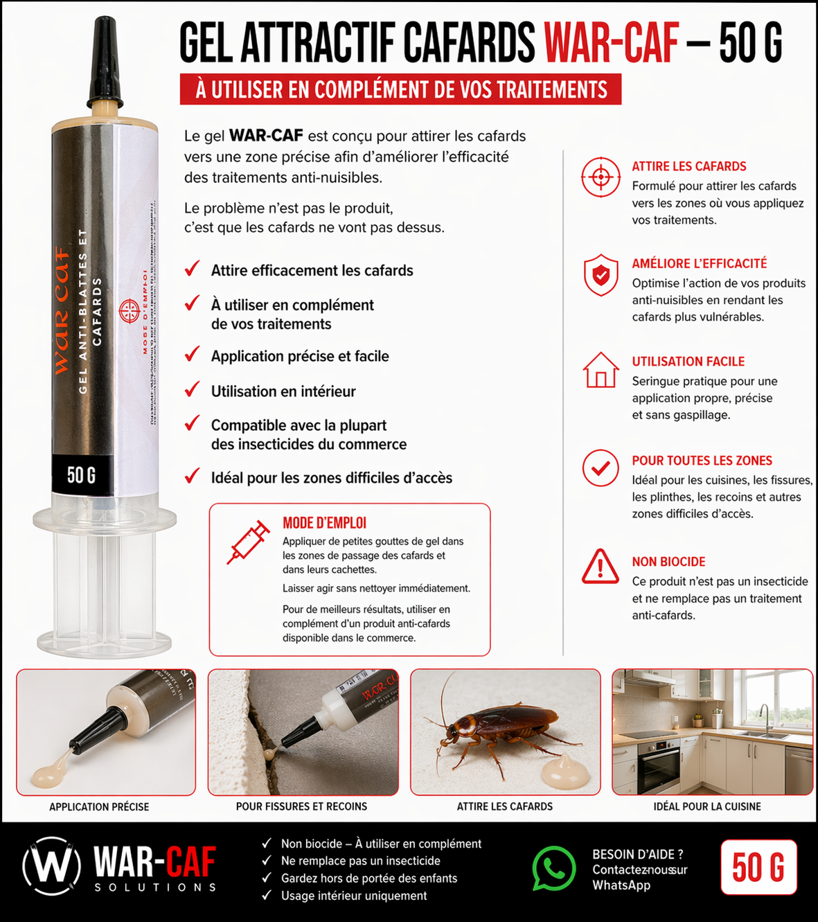 Gel attractif cafards WAR-CAF – 50 g (à utiliser en complément)