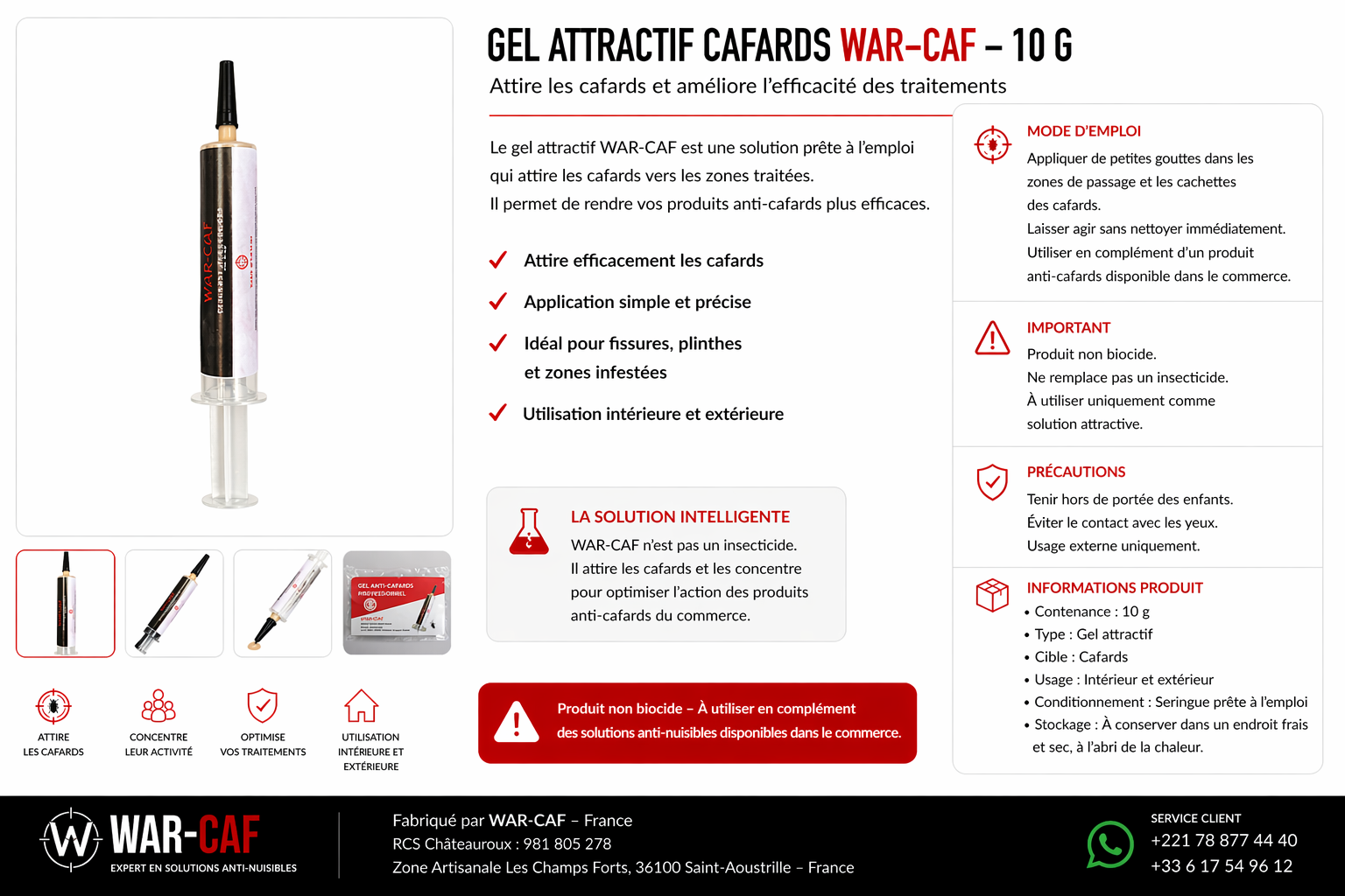 Gel attractif cafards WAR-CAF – 10 g (à utiliser en complément)