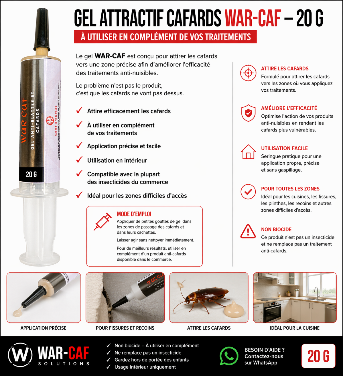 Gel attractif cafards WAR-CAF – 20 g (à utiliser en complément).
