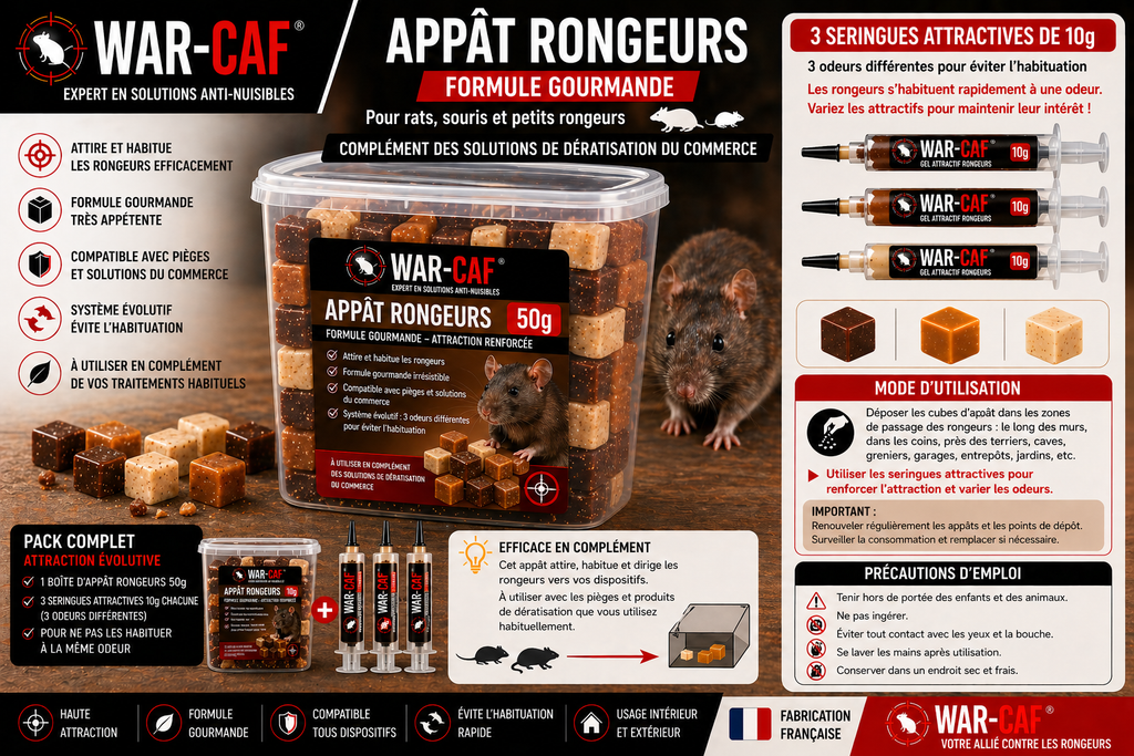 🐀 Appât rongeurs WAR-CAF – cubes attractifs (50g Rats & souris – formule gourmande professionnelle